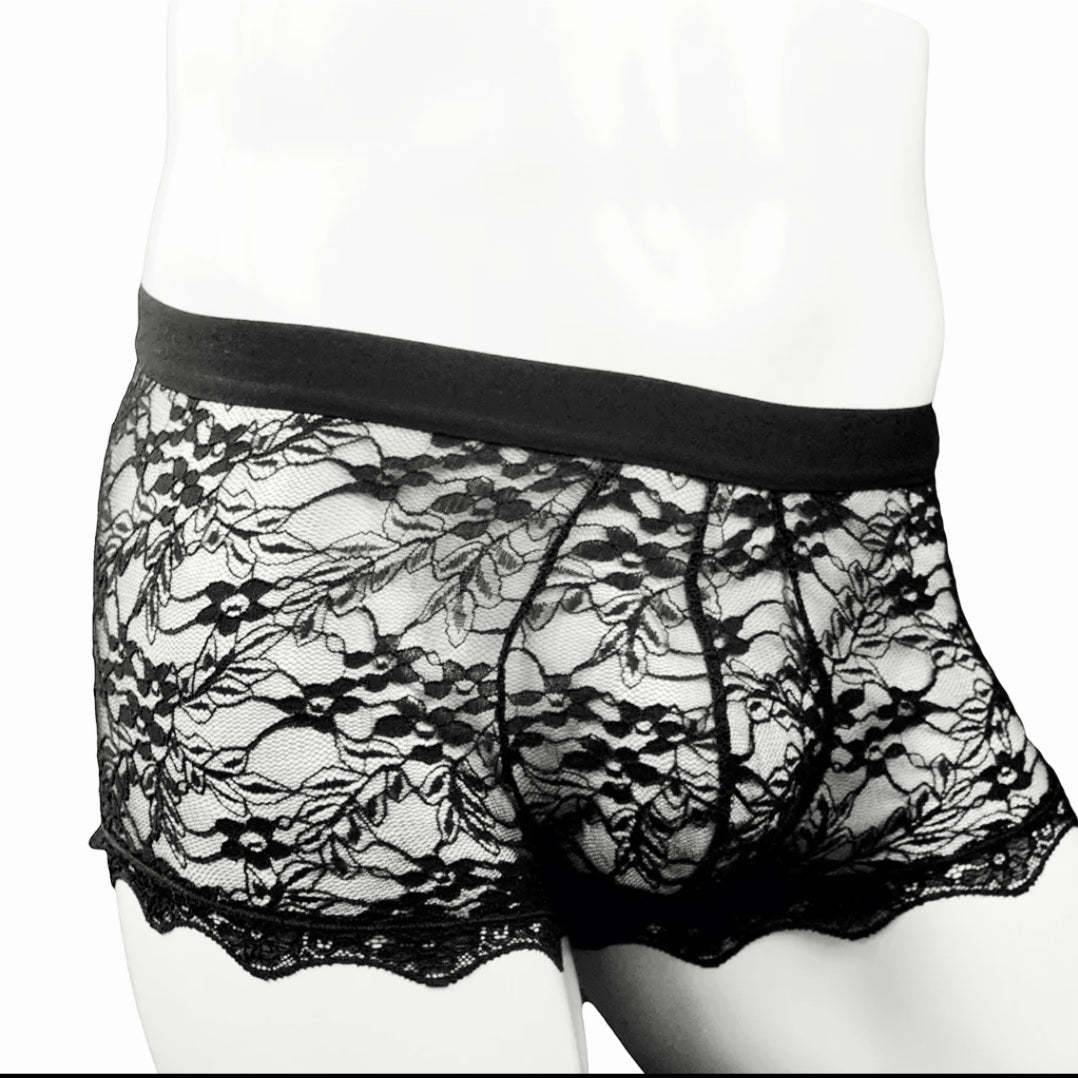 Transparent Ribbon & Lace Embroidered Boxer Shorts