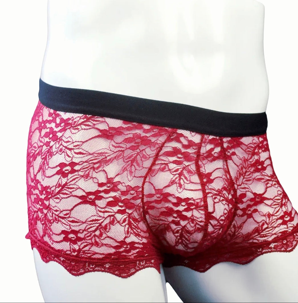 Transparent Ribbon & Lace Embroidered Boxer Shorts