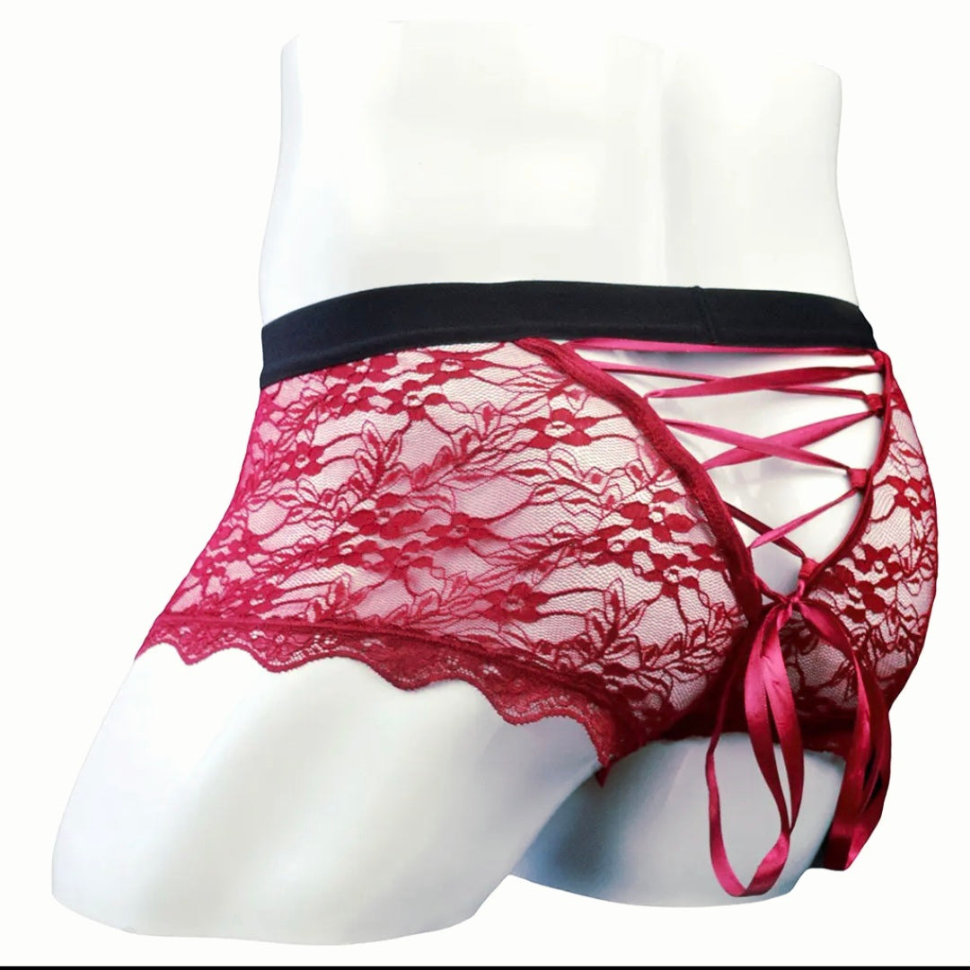 Transparent Ribbon & Lace Embroidered Boxer Shorts