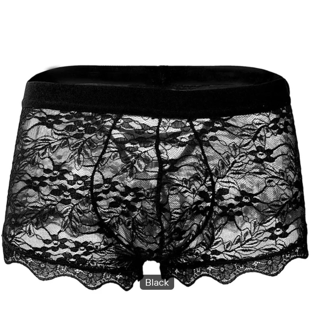 Transparent Ribbon & Lace Embroidered Boxer Shorts
