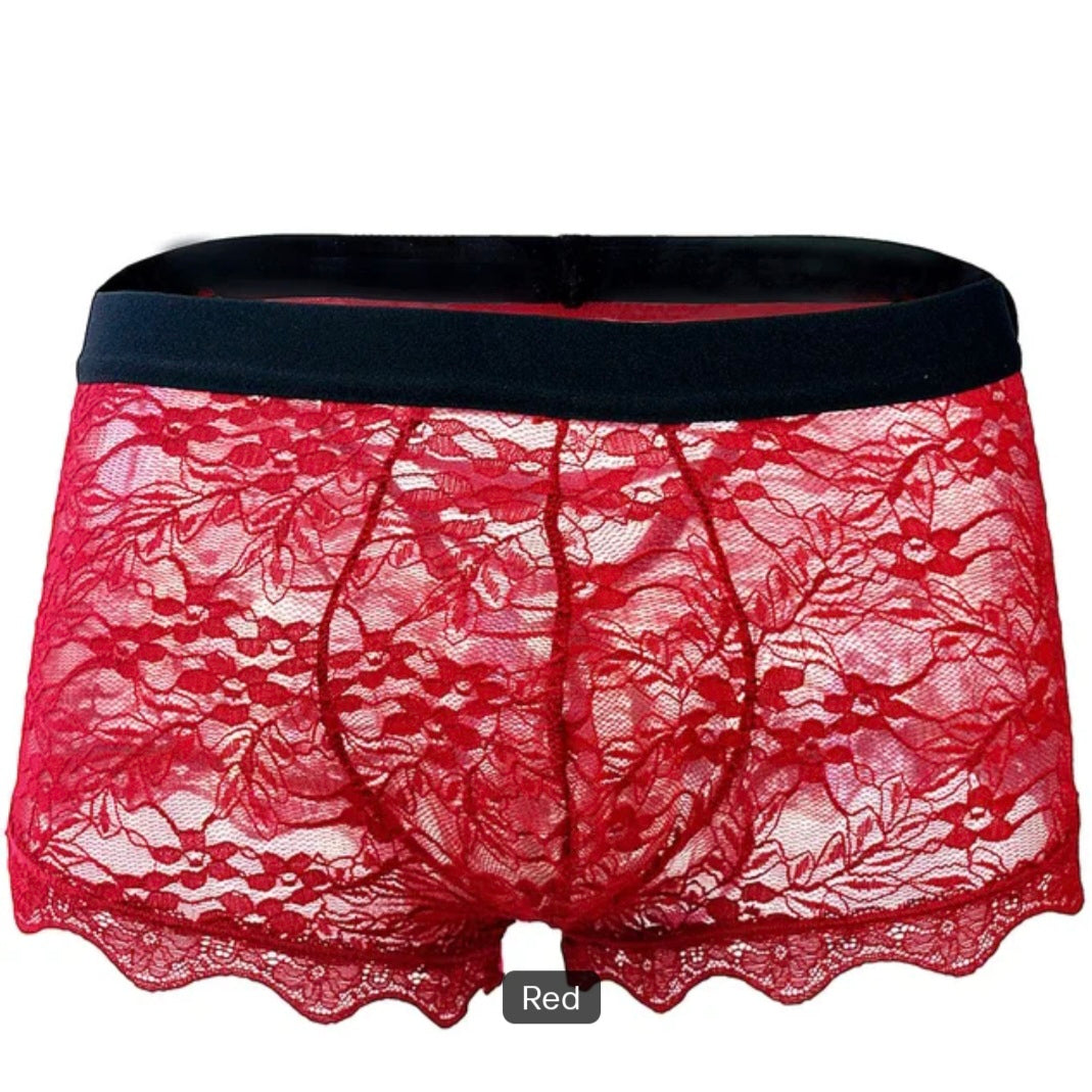 Transparent Ribbon & Lace Embroidered Boxer Shorts