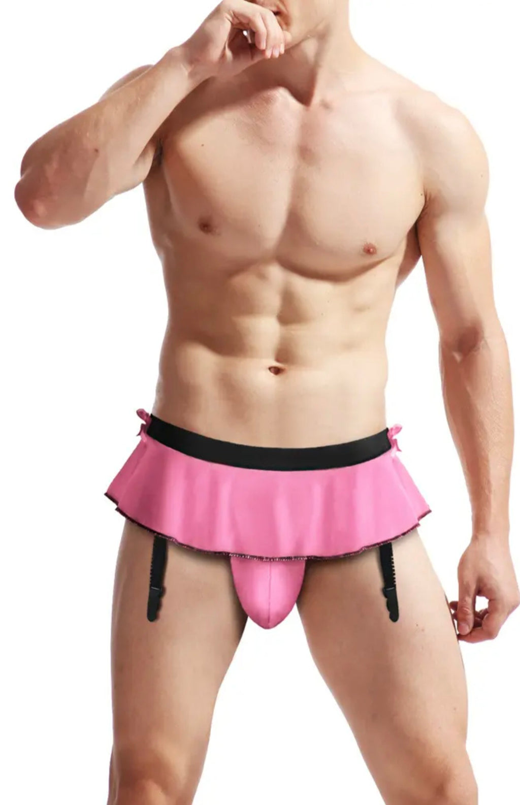Frilly Suspender Belt (One Size) & Free Pair Stockings
