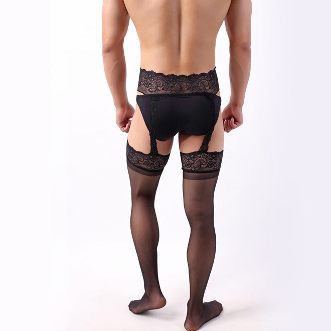 Lace Top Integrated Stockings & Suspenders